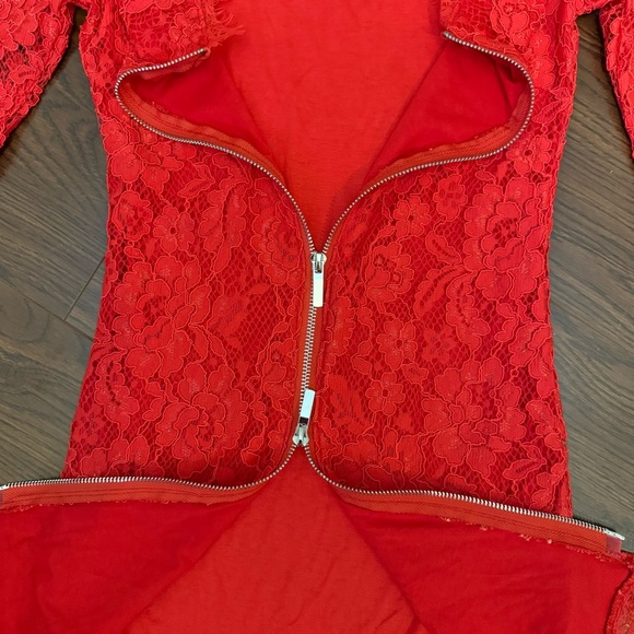 Red Lace Exposed Zipper Mini Dress Small - Picture 5 of 11